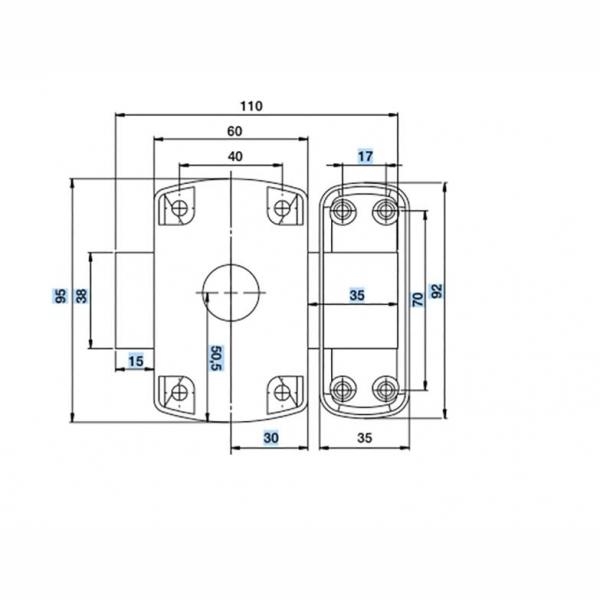 Verrou de Securite Reversible à Double Entree pour Porte Cylindre 45 mm  Serie 843